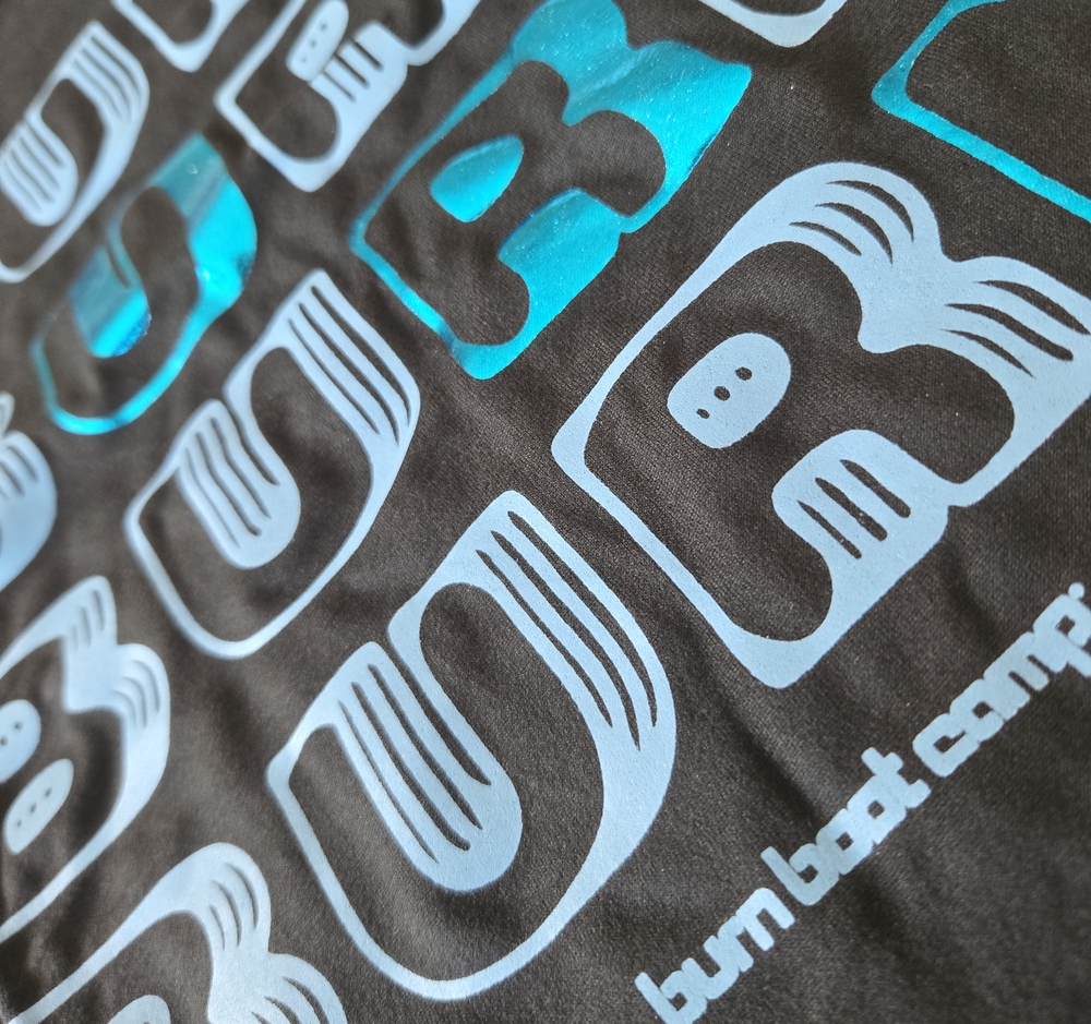 Burn Boot Camp Black Tank Top with Light Blue Logo